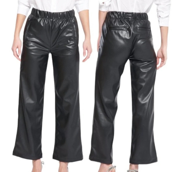 MOTHER Pants - Mother Skippety Ankle Black Faux Vegan Leather Classic Straight Leg Pants Small